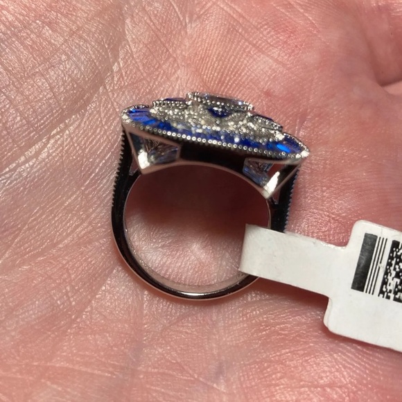 Sapphire and CZ Rhodium Over 925 Sz 5 Ring - Picture 6 of 11